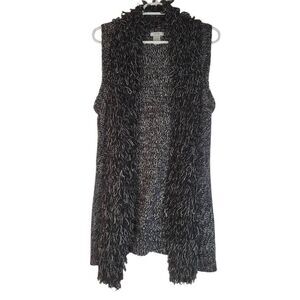 Cache Marled Sleeveless Loop Knit Cardigan Sweater Vest Marl Oreo Medium